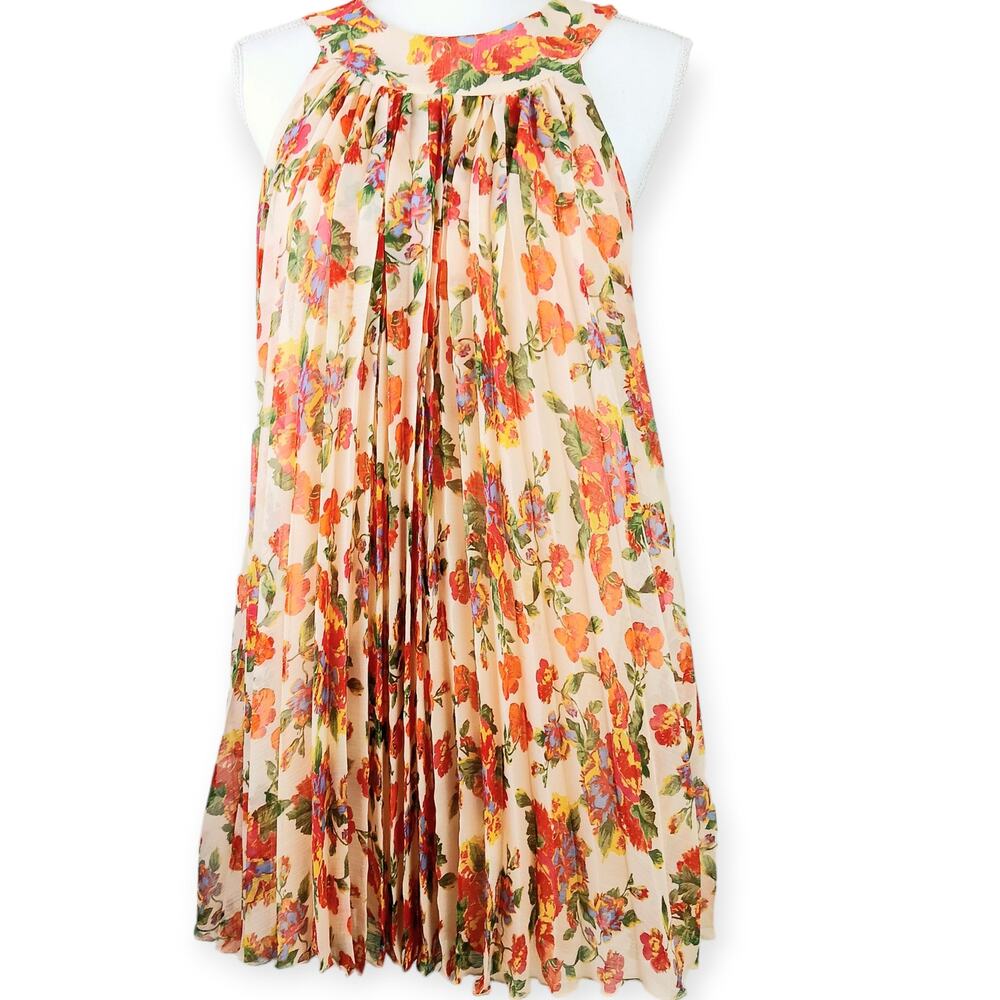 Free People SZ XS Floral Accordion Pleated Mini Dress OB502840 - Picture 2 of 9